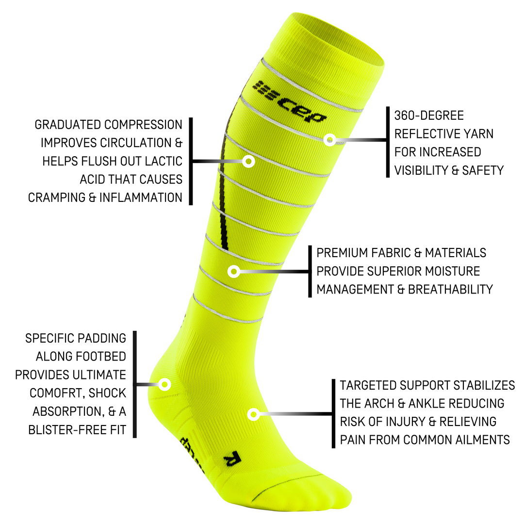 Reflective Tall Compression Socks, Men, Neon Yellow/Silver, Detail