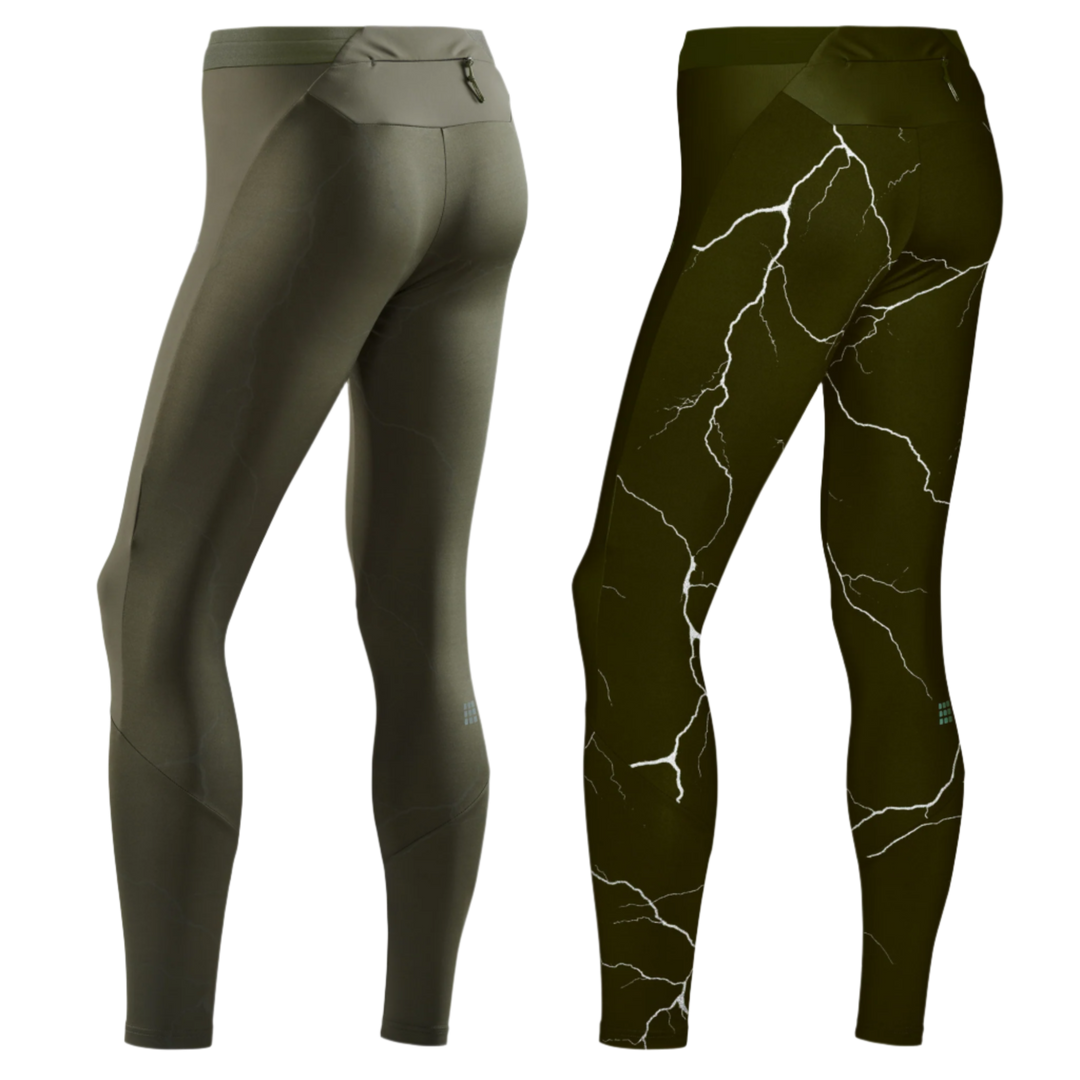 Reflective Tights, Men, Dark Green, Reflect Detail Back View