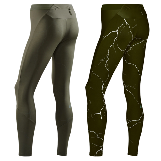 Reflective Tights, Men, Dark Green, Reflect Detail Back View