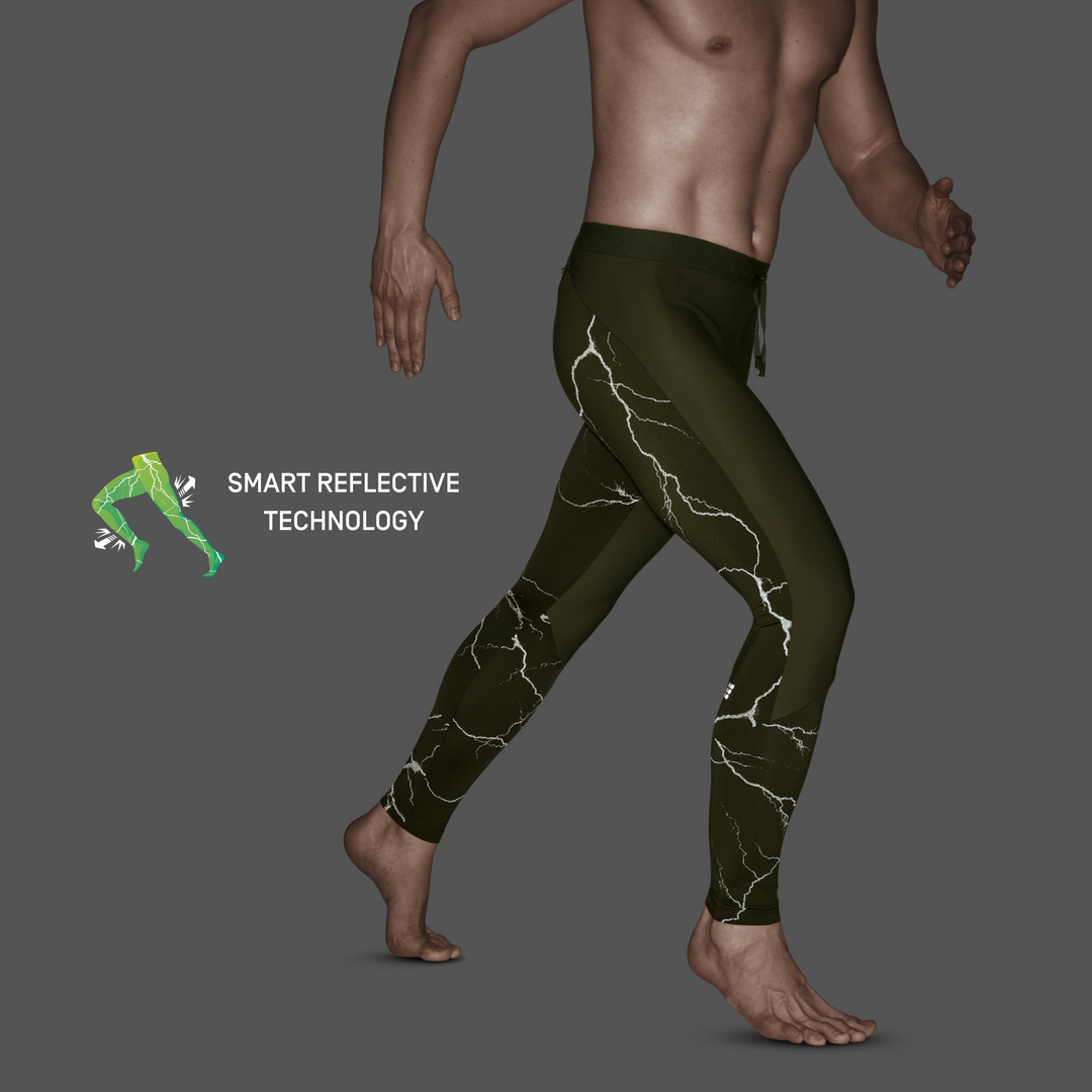 Reflective Tights, Men, Dark Green, Side Detail