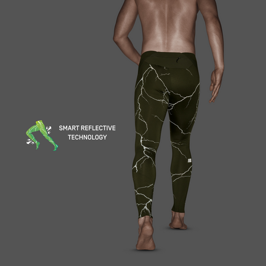 Reflective Tights, Men, Dark Green, Back Detail