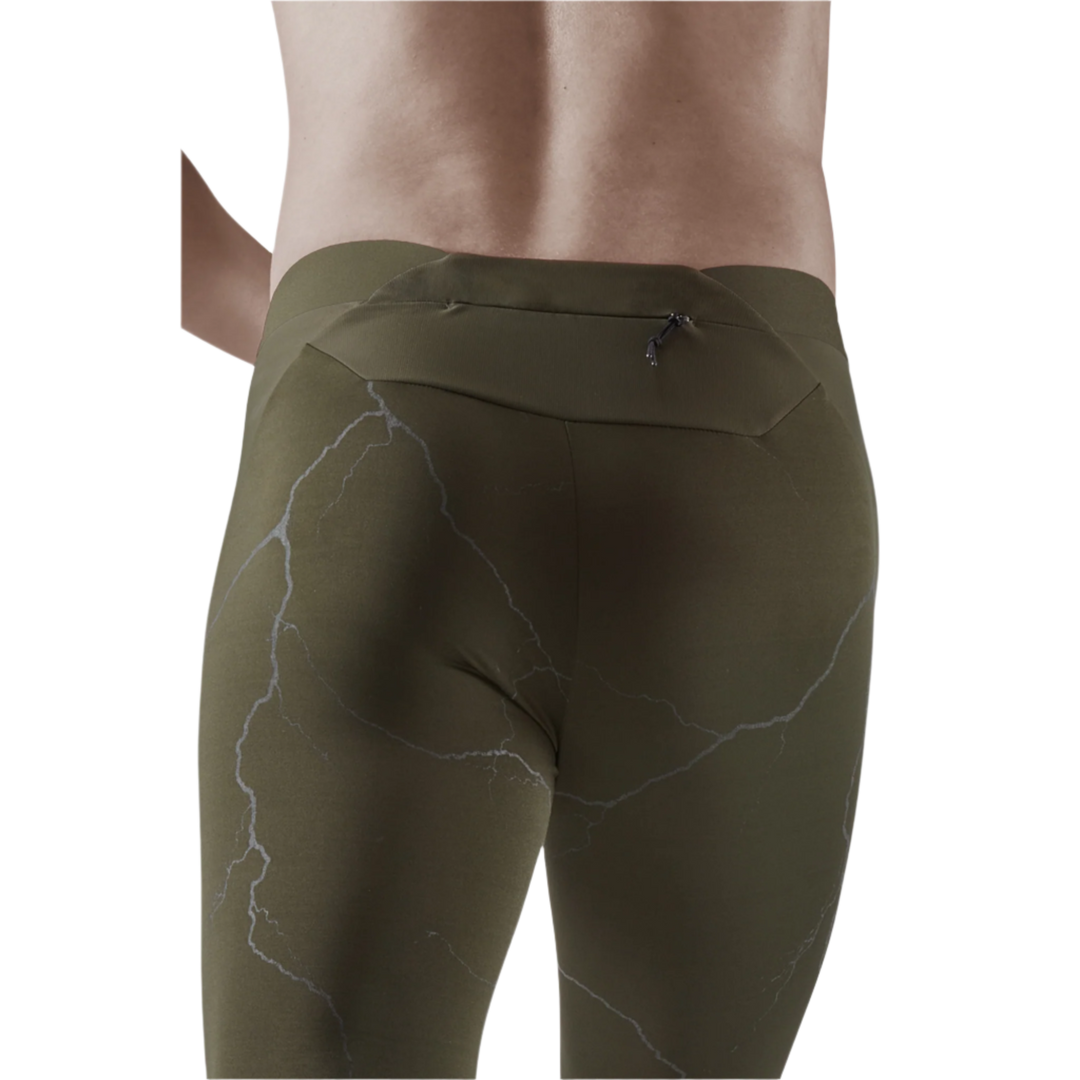 Reflective Tights, Men, Dark Green, Back Close-up Detail