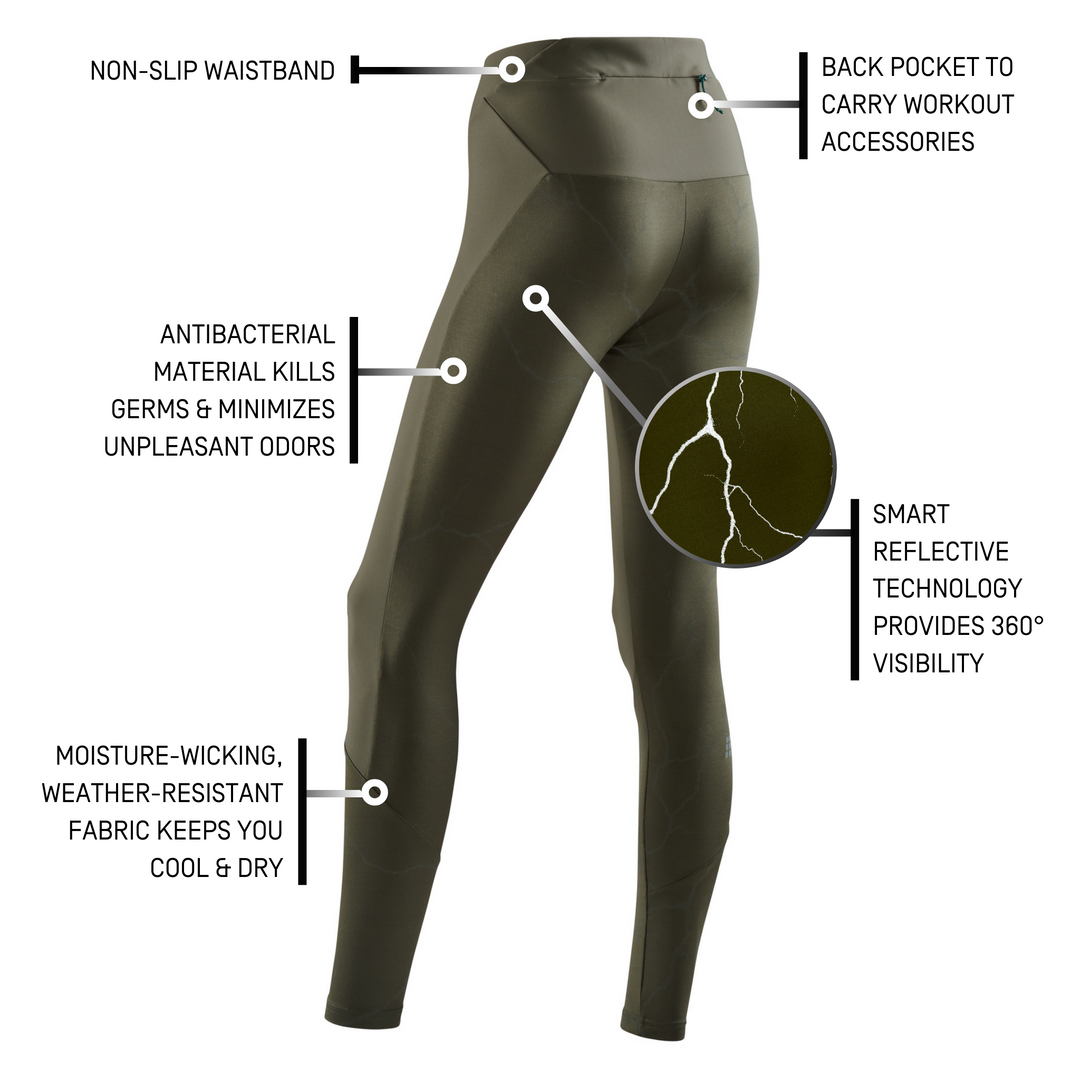 Reflective Tights, Women, Dark Green, Details