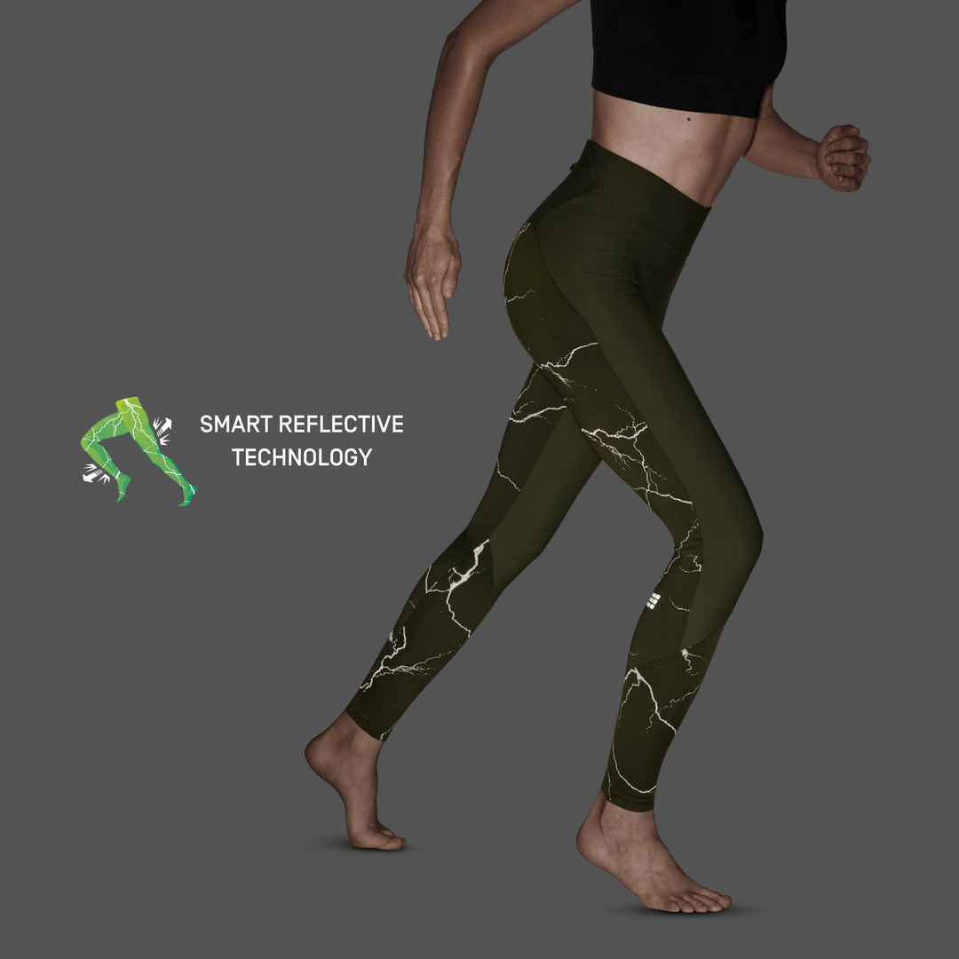 Reflective Tights, Women, Dark Green, Side Detail