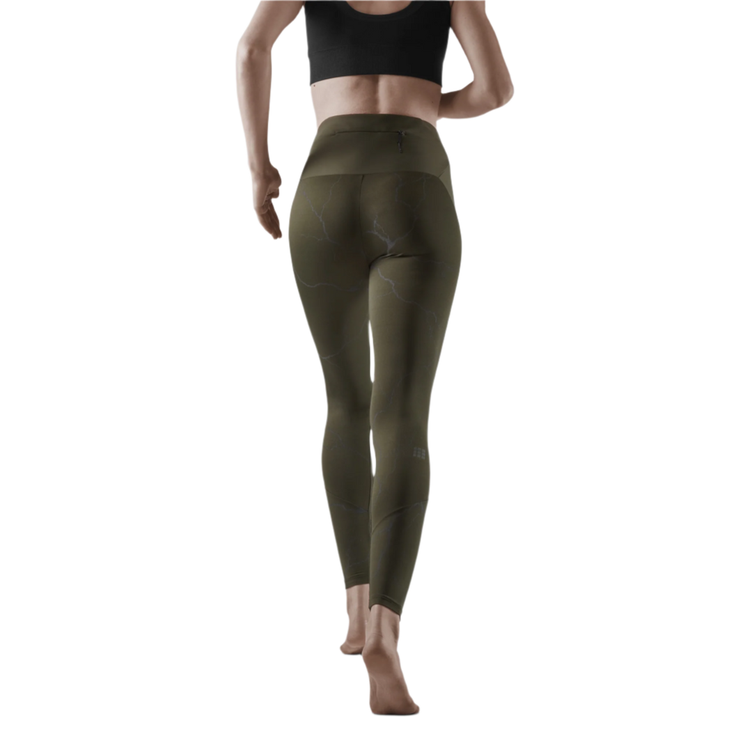 Reflective Tights, Women, Dark Green, Back View Model