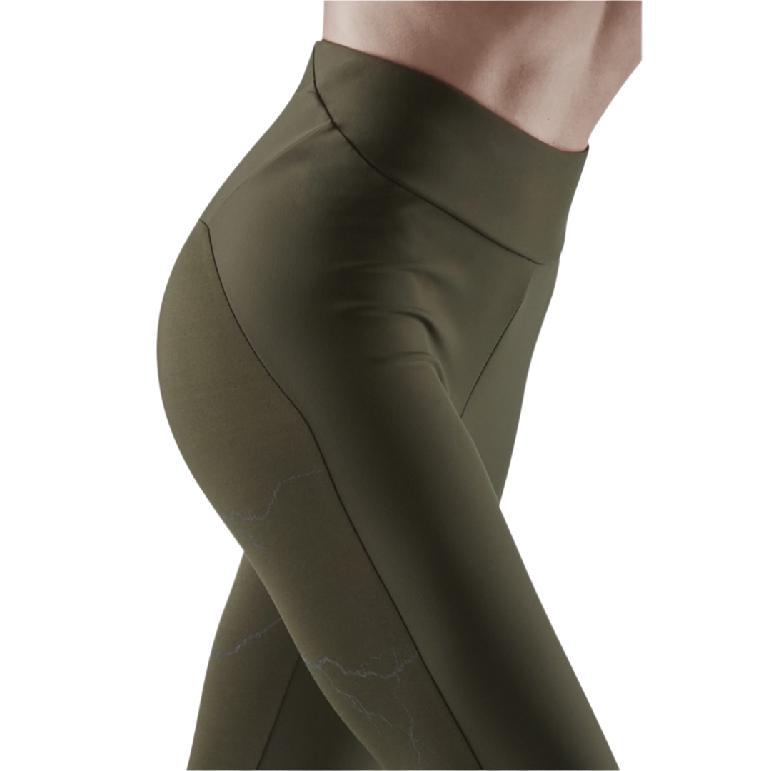 Reflective Tights, Women, Dark Green, Close-up Detail