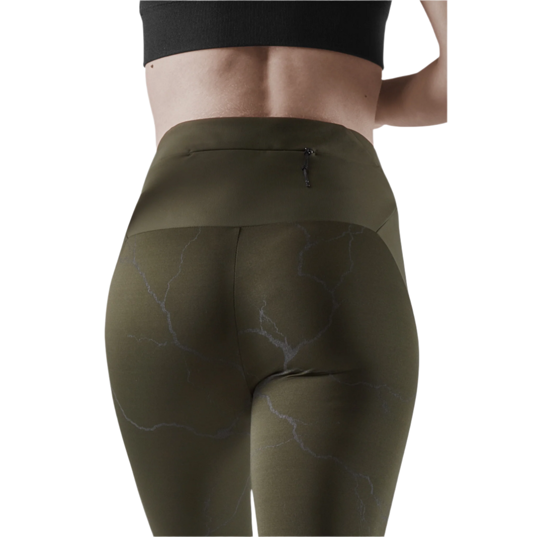 Reflective Tights, Women, Dark Green, Back Close-up Detail