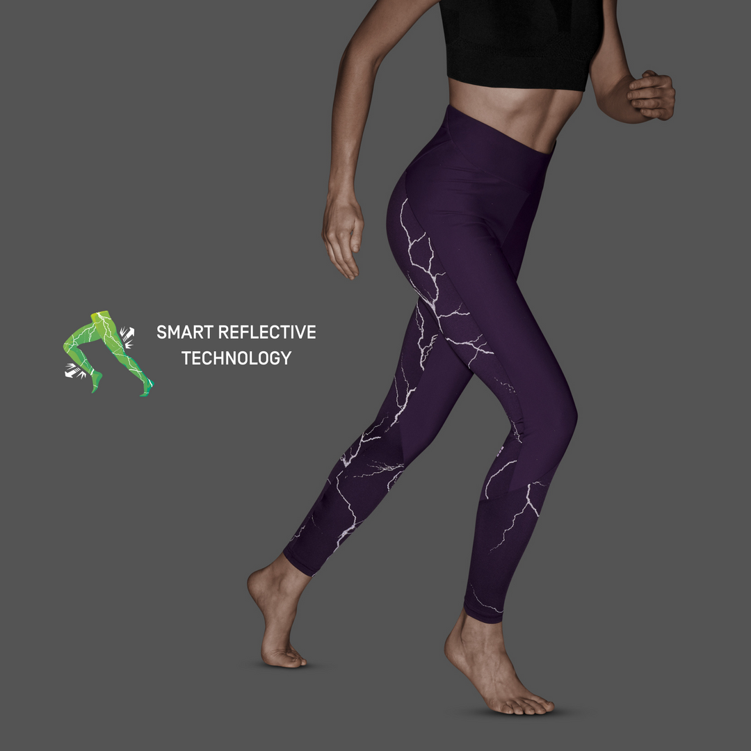 Reflective Tights, Women, Purple, Side Detail