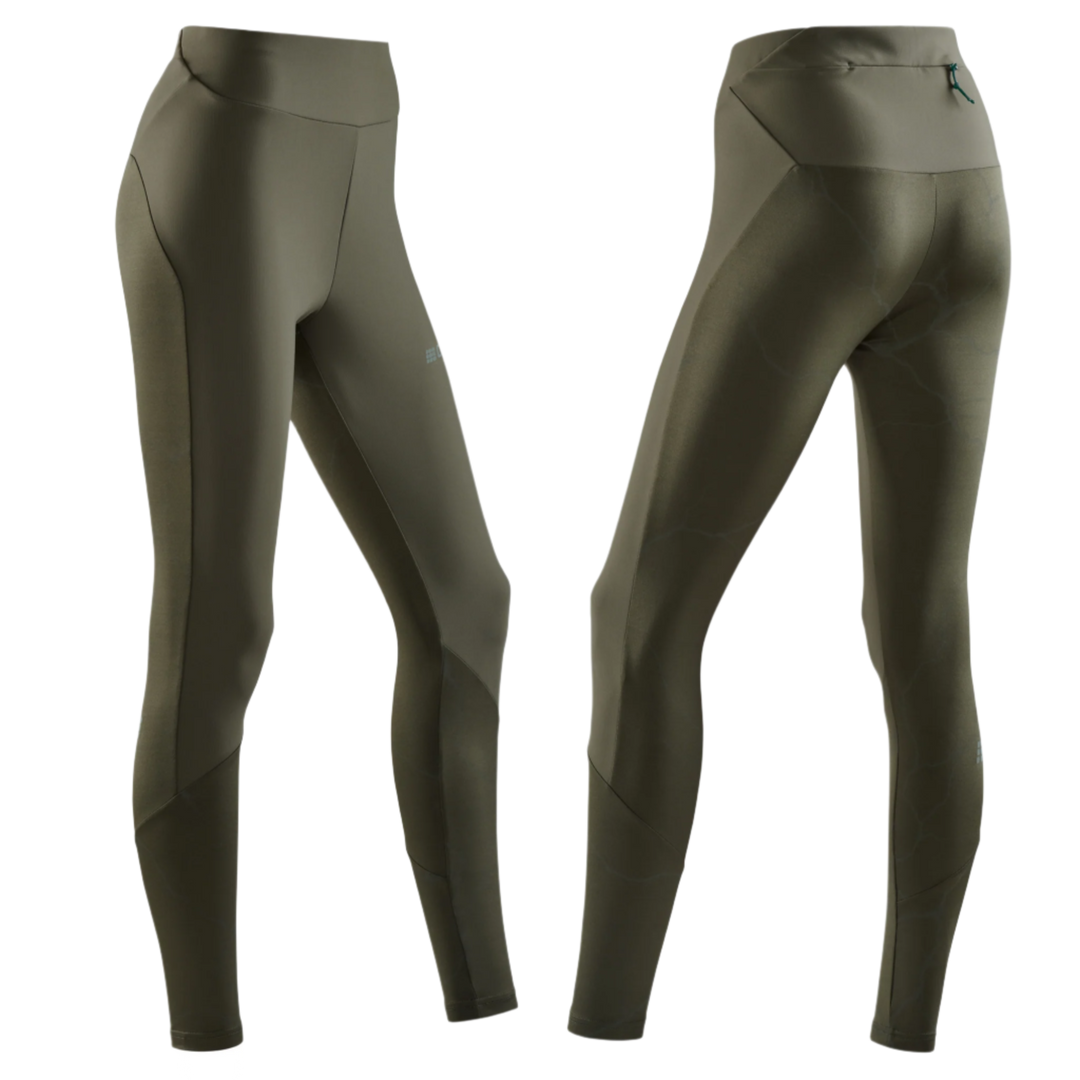 Reflective Tights, Women, Dark Green, Full View