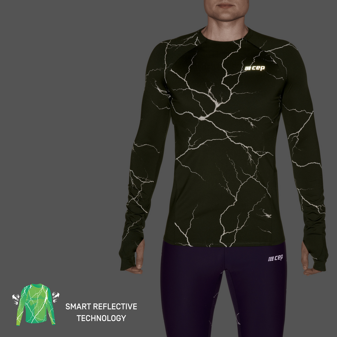 Reflective Long Sleeve Shirt, Men, Dark Green, Front Detail