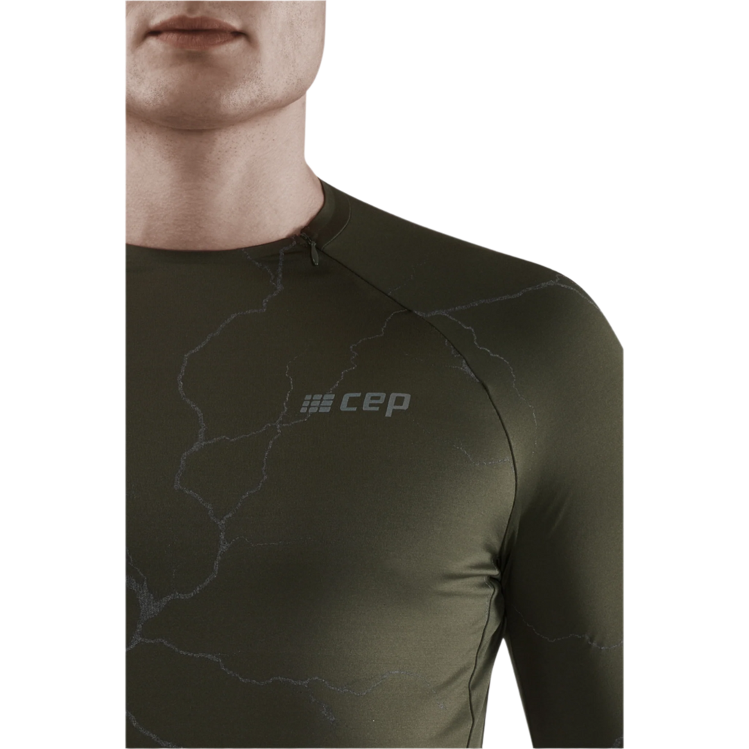 Reflective Long Sleeve Shirt, Men, Dark Green, Close-up Detail