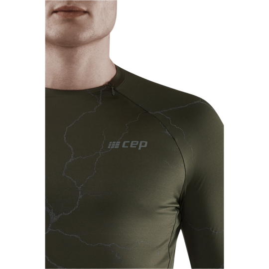 Reflective Long Sleeve Shirt, Men, Dark Green, Close-up Detail