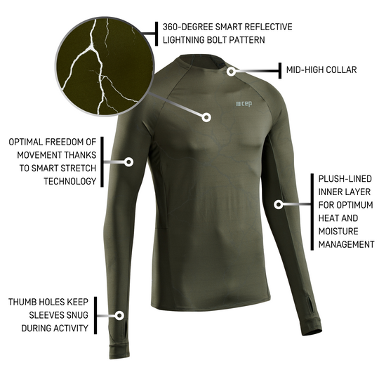 Reflective Long Sleeve Shirt, Men, Dark Green, Details