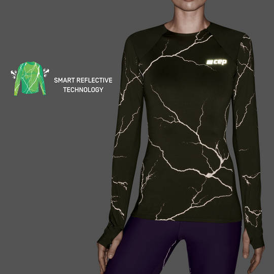 Reflective Long Sleeve Shirt, Women, Dark Green, Front Detail