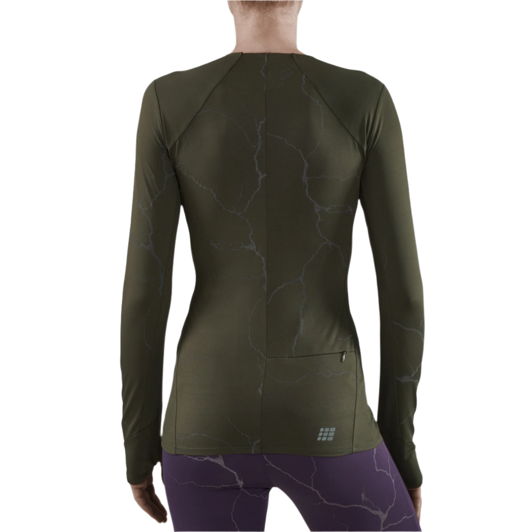 Reflective Long Sleeve Shirt, Women, Dark Green, Back View Model