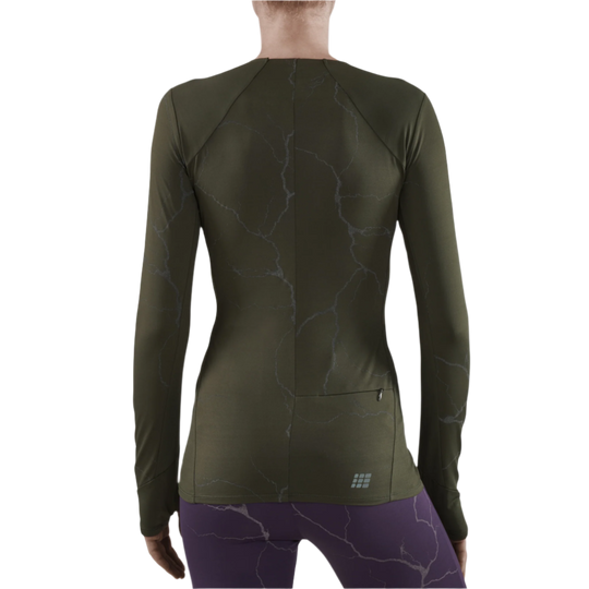 Reflective Long Sleeve Shirt, Women, Dark Green, Back View Model