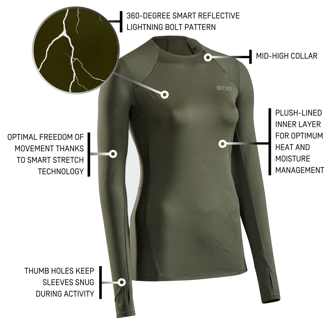 Reflective Long Sleeve Shirt, Women, Dark Green, Details