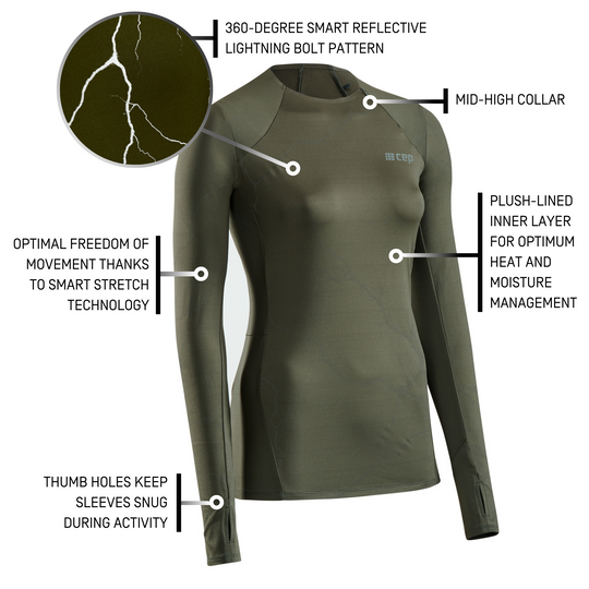 Reflective Long Sleeve Shirt, Women, Dark Green, Details