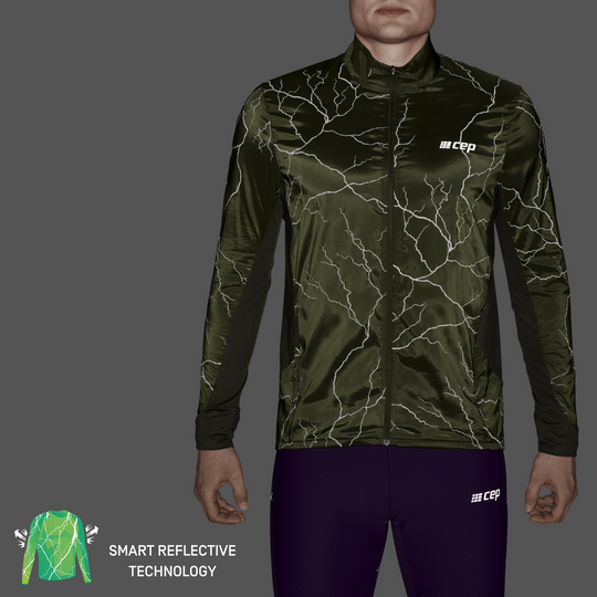 Reflective Windbreaker, Men, Dark Green, Front Detail