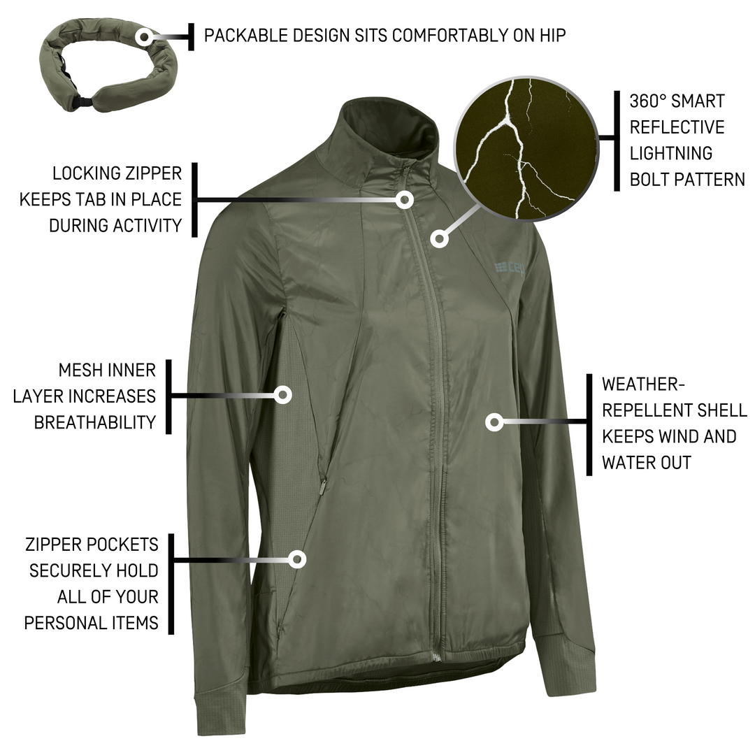 Reflective Windbreaker, Women, Dark Green, Details