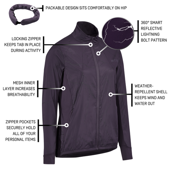 Reflective Windbreaker, Women, Purple, Details