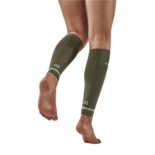 The Run Compression Calf Sleeves 4.0, Women, Olive, Back View Model