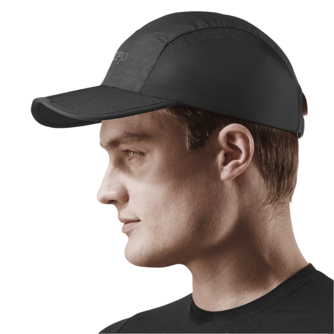 Run Cap, Black, Side View Model, Men