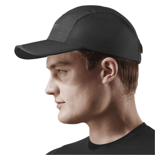 Run Cap, Black, Side View Model, Men