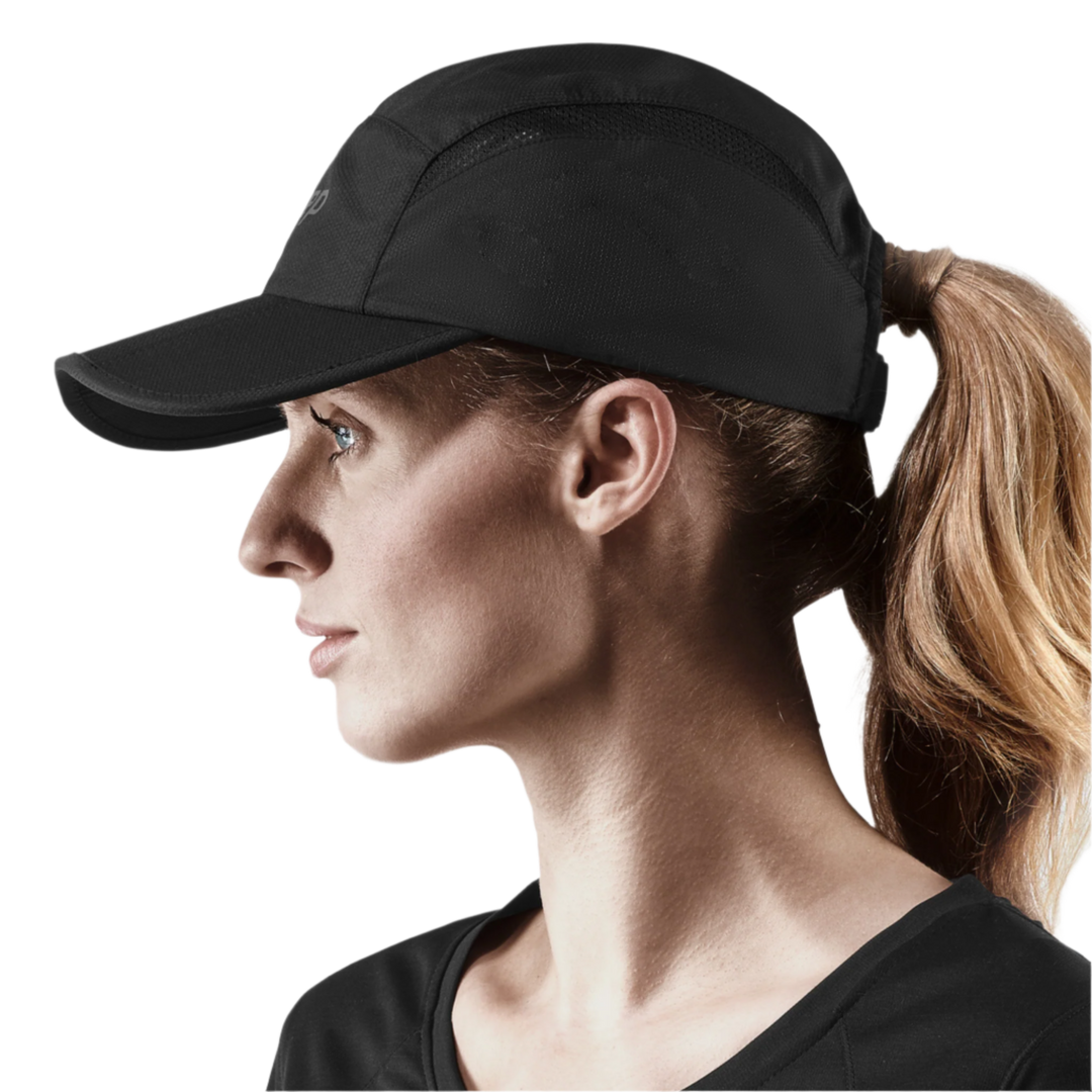 Run Cap, Black, Side View Model, Women