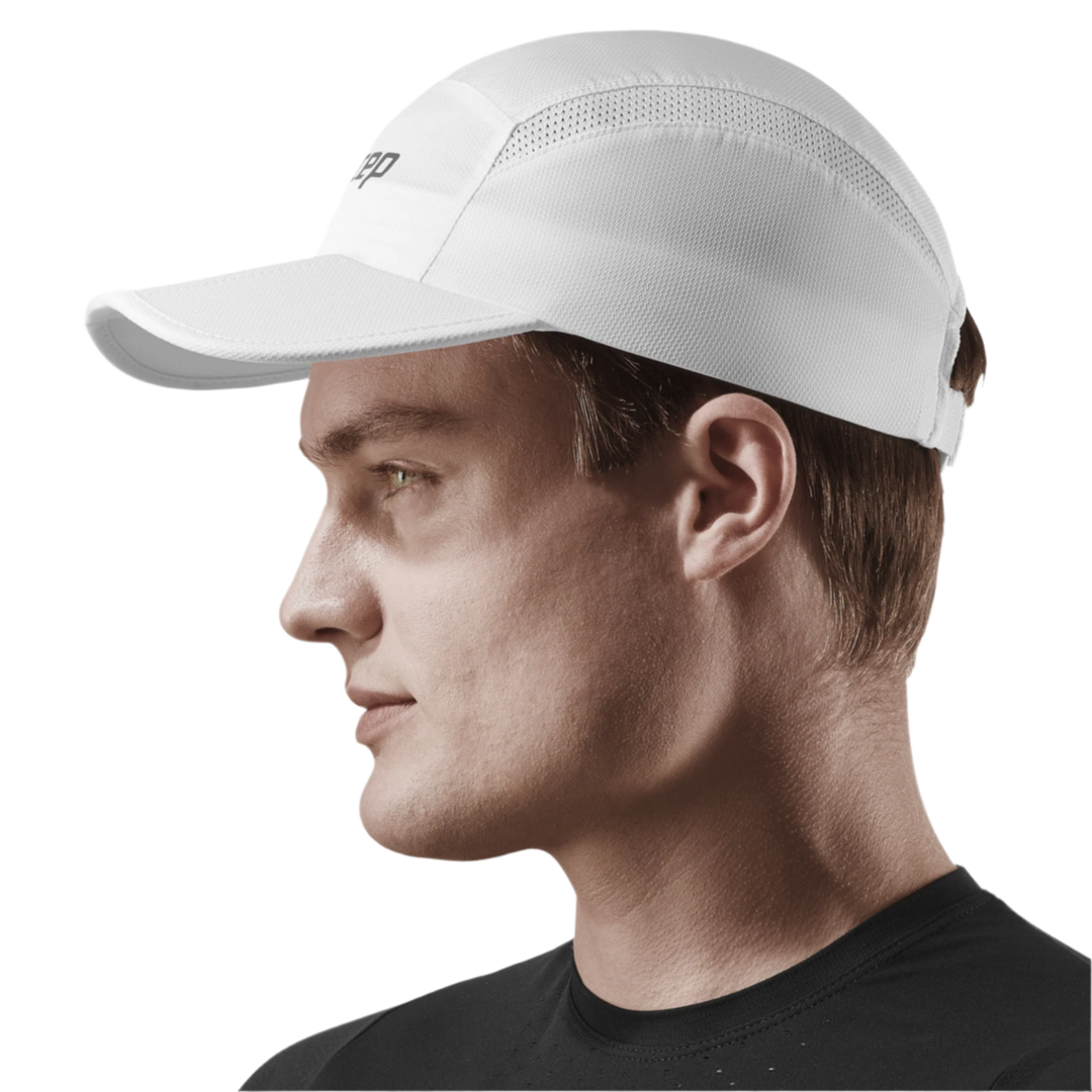 Run Cap, White, Side View Model, Men