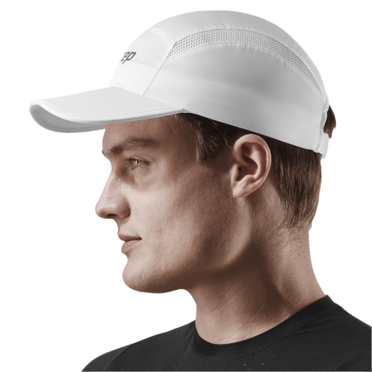 Run Cap, White, Side View Model, Men