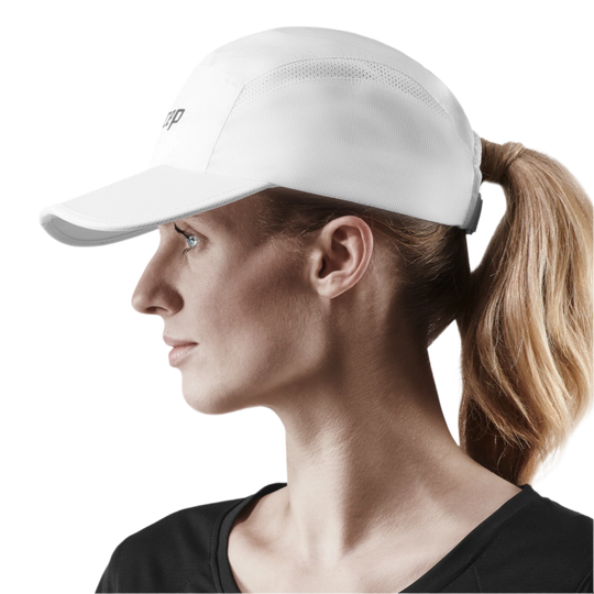 Run Cap, White, Side View Model, Women