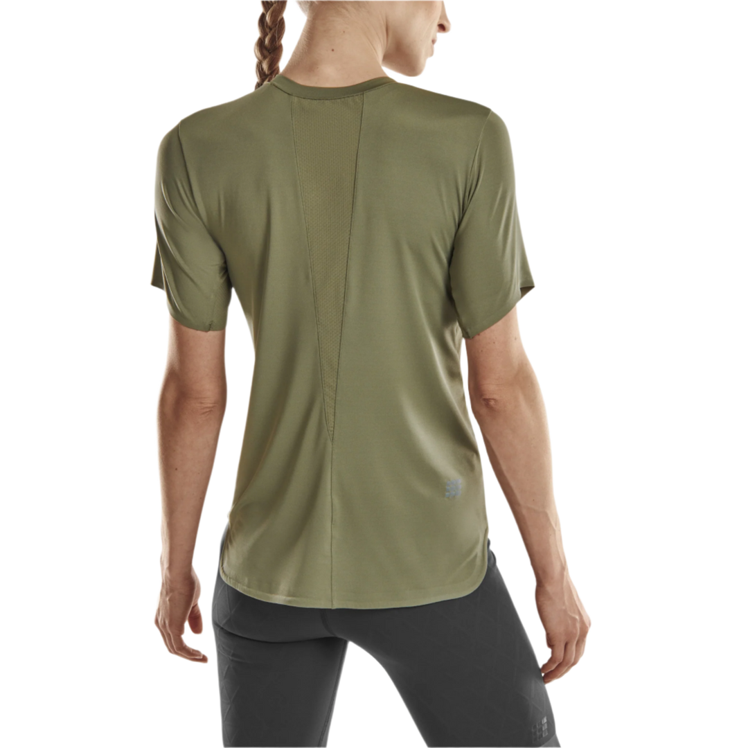 Run Short Sleeve Shirt 4.0, Women, Olive, Back-View Model