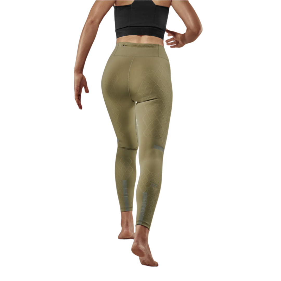 The Run Support Tights, Women, Olive, Back View Model