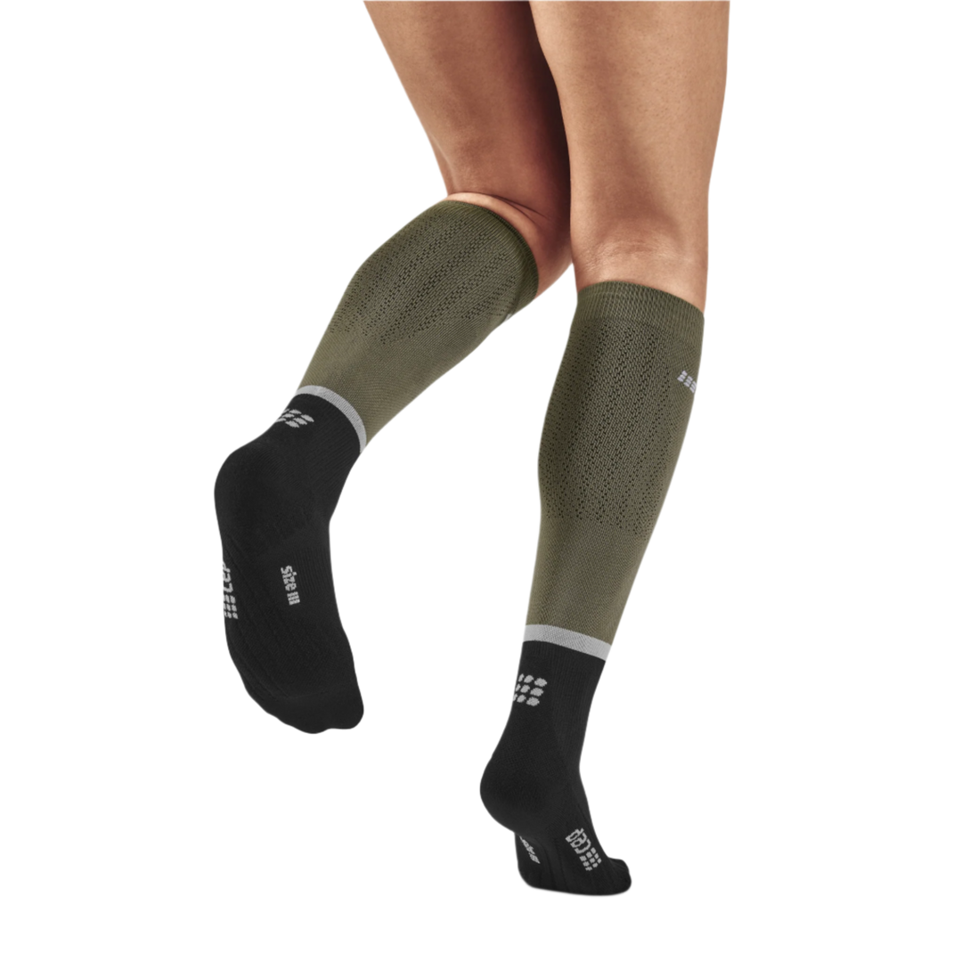 The Run Compression Tall Socks 4.0, Women, Olive/Black, Back View Model