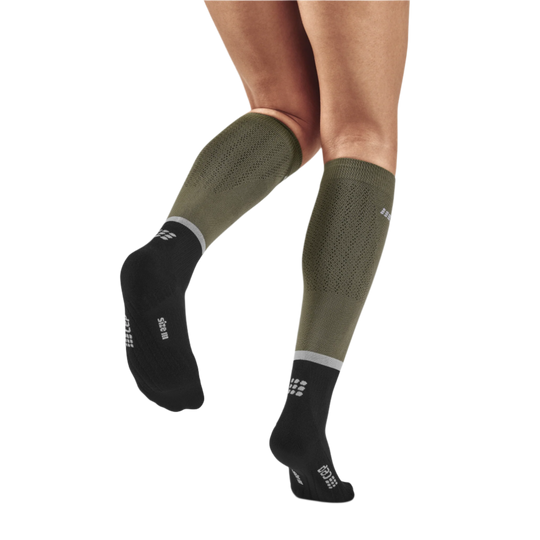 The Run Compression Tall Socks 4.0, Women, Olive/Black, Back View Model