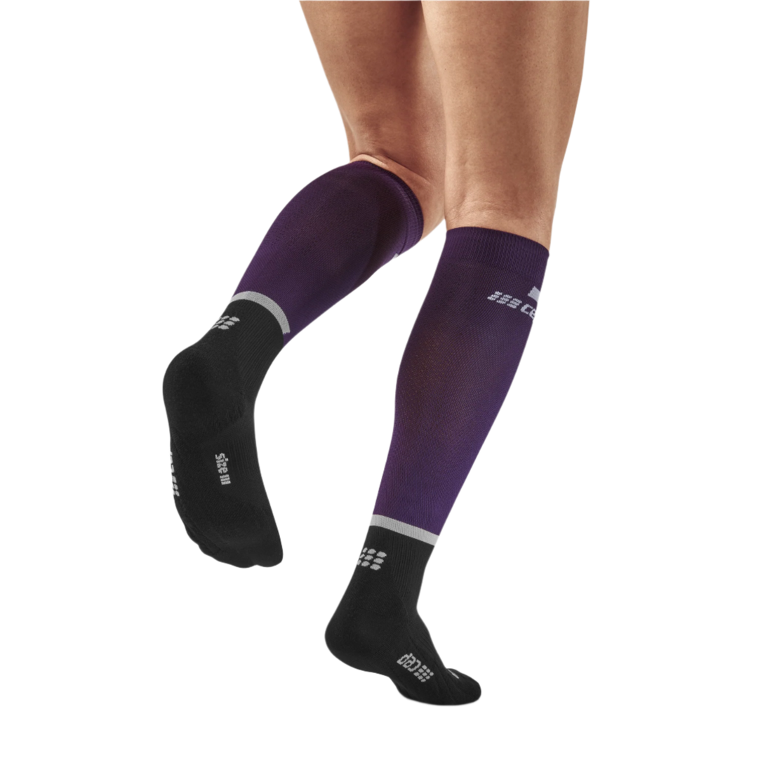 The Run Compression Tall Socks 4.0, Women, Violet/Black, Back View Model