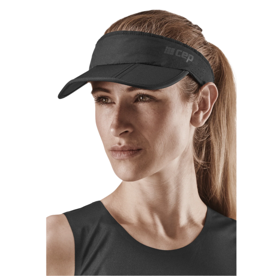 Run Visor, Black, Front View Model, Women