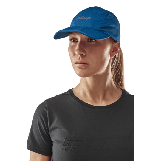 Run Cap, Blue, Front View Model, Women