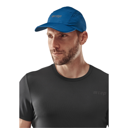 Run Cap, Blue, Front View Model, Men