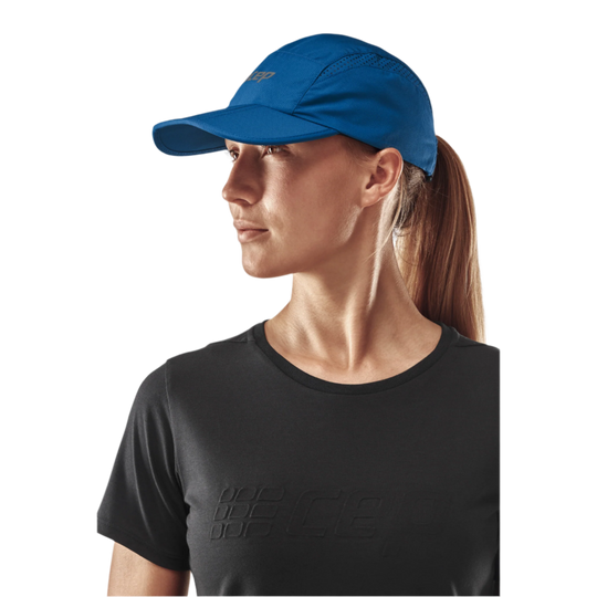 Run Cap, Blue, Side View Model, Women