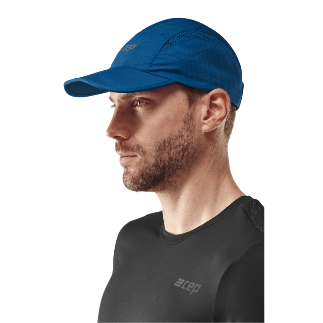 Run Cap, Blue, Side View Model, Men