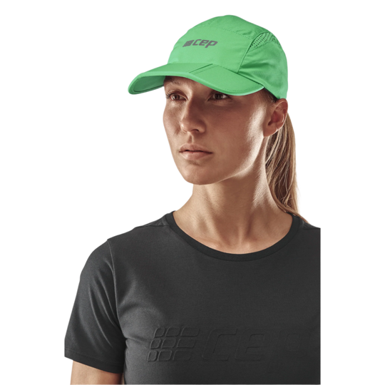 Run Cap, Green, Front View Model, Women