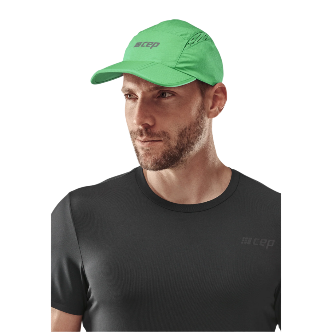 Run Cap, Green, Front View Model, Men