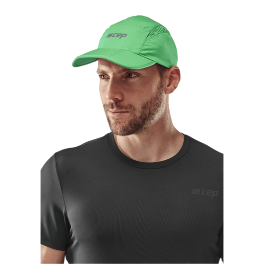 Run Cap, Green, Front View Model, Men