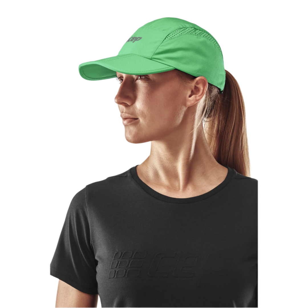 Run Cap, Green, Side View Model, Women