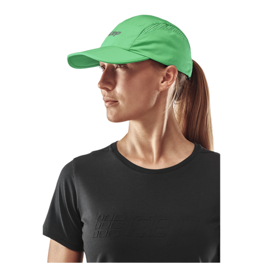 Run Cap, Green, Side View Model, Women