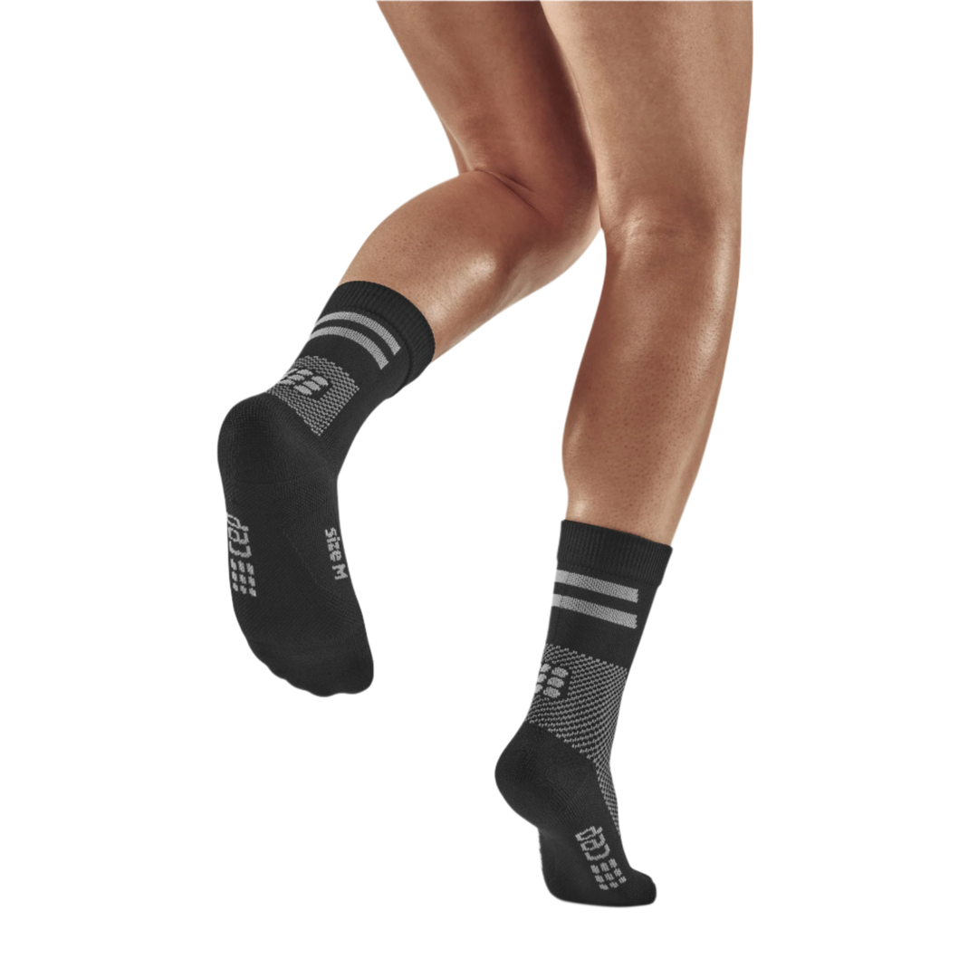 Training Mid Cut Compression Socks, Women, Black Training, Back-View Model