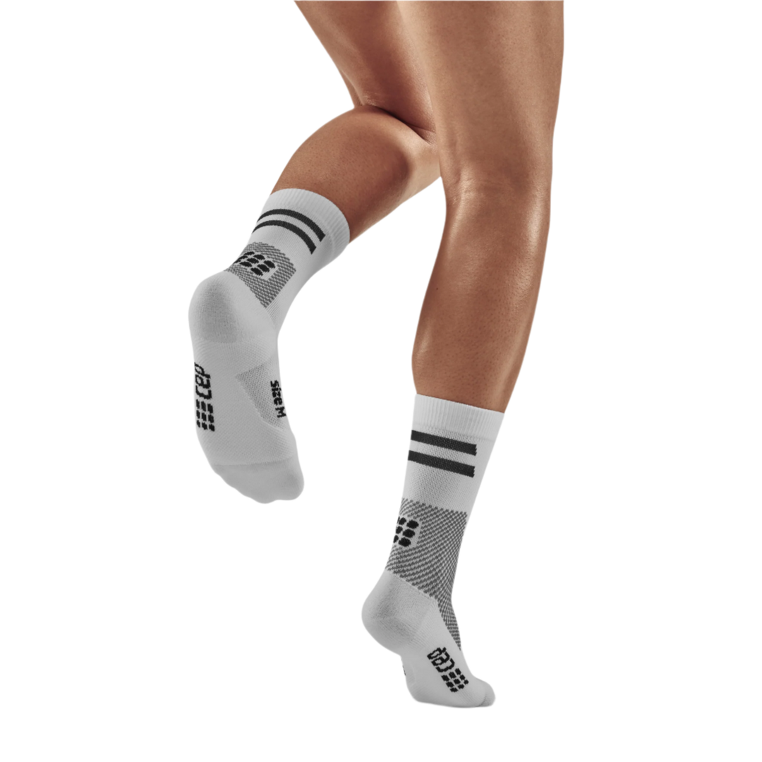 Training Mid Cut Compression Socks, Women, White Training, Back-View Model