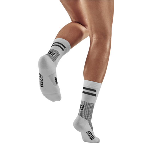 Training Mid Cut Compression Socks, Women, White Training, Back-View Model